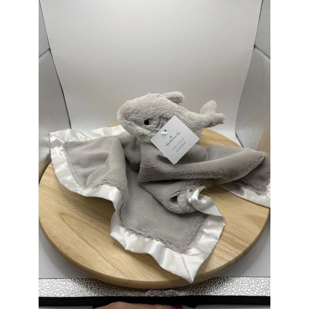 Hallmark Baby Shark Lovey Security Blanket Gray White Plush Striped KAM3006